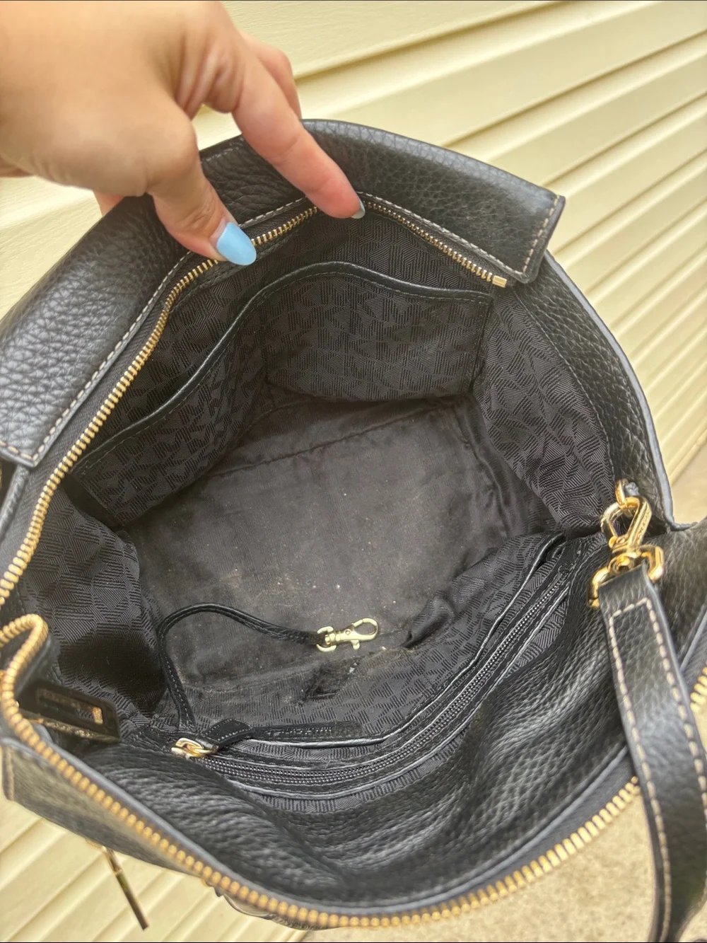 Michael Kors Black Pebbled Leather Top-Handle Satchel with Gold Hardware